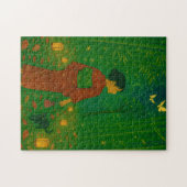 Bamboe pad met kimono meisje en kat legpuzzel (Horizontaal)