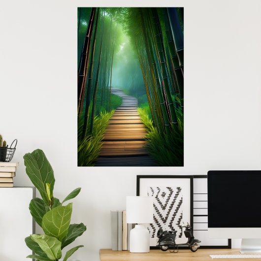 Bamboe passage, een prachtig houten pad poster (Thuiskantoor)