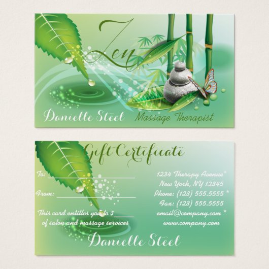 Bamboe Pond Zen Therapist Gift Visitekaartje (Voorkant /achterkant)