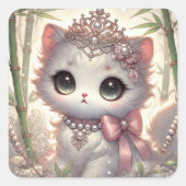 Bamboe prinses kat vierkante sticker (Voorkant)