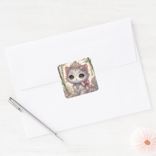 Bamboe prinses kat vierkante sticker (Envelop)