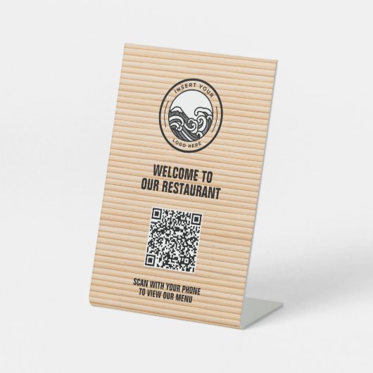 Bamboe Restaurant Menu QR Code Reclamebord Met Voetstuk (Voorkant)