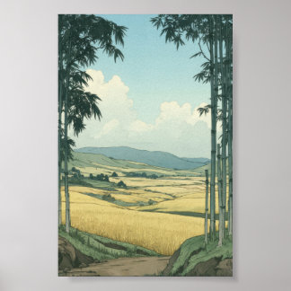 Bamboe Rijstveld Moderne Japanse Ukiyo-e Poster