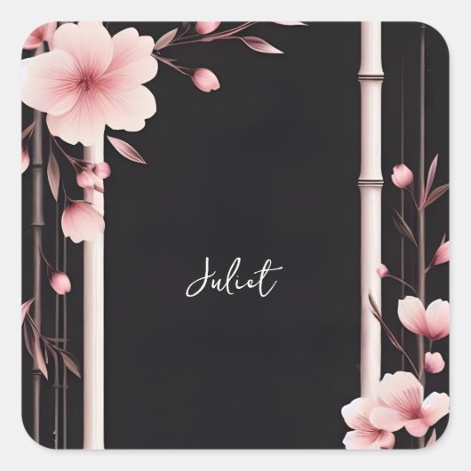 Bamboe Roze Sakura Kersenbloesem Bruidsdouche Vierkante Sticker (Voorkant)