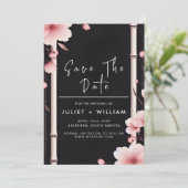Bamboe roze Sakura kersenbloesem bruiloft Save The Date (Staand voorkant)
