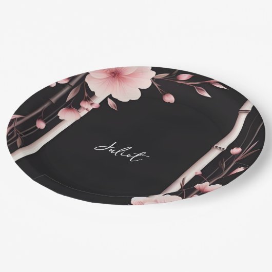 Bamboe Roze Sakura Kersenbloesem Vrijgezellenfeest Papieren Bordje (Gekanteld)