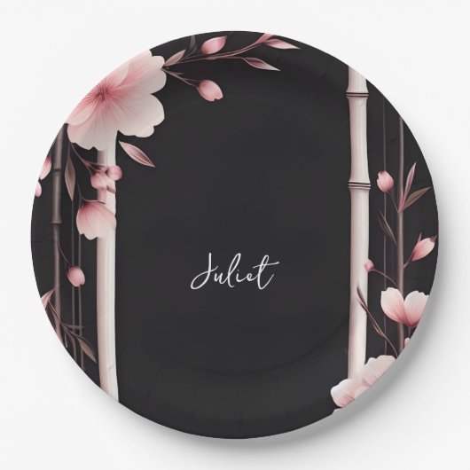 Bamboe Roze Sakura Kersenbloesem Vrijgezellenfeest Papieren Bordje (Voorkant)