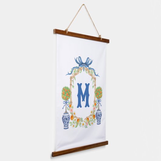 Bamboe & Sinaasappel Topiary Crest | 1-letter mono Hangend Wandkleed (Gebogen)