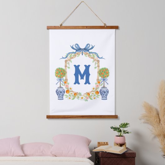 Bamboe & Sinaasappel Topiary Crest | 1-letter mono Hangend Wandkleed (Slaapkamer)