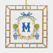 Bamboe & Sinaasappel Topiary Crest | 1-letter mono Keramisch Ornament (Achterkant)