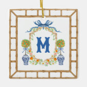Bamboe & Sinaasappel Topiary Crest | 1-letter mono Keramisch Ornament (Voorkant)