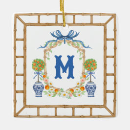 Bamboe & Sinaasappel Topiary Crest | 1-letter mono Keramisch Ornament