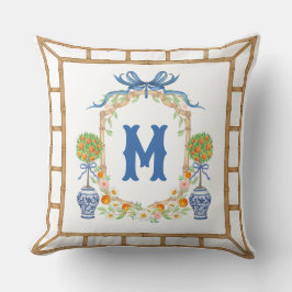 Bamboe & Sinaasappel Topiary Crest | 1-letter mono Kussen
