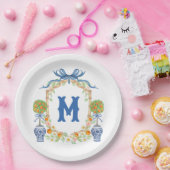 Bamboe & Sinaasappel Topiary Crest | 1-letter mono Papieren Bordje (Feest)