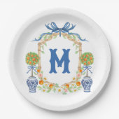 Bamboe & Sinaasappel Topiary Crest | 1-letter mono Papieren Bordje (Voorkant)