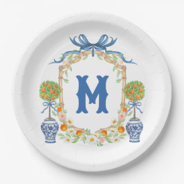 Bamboe & Sinaasappel Topiary Crest | 1-letter mono Papieren Bordje