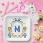 Bamboe & Sinaasappel Topiary Crest | 1-letter mono Papieren Bordje (Feest)