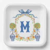 Bamboe & Sinaasappel Topiary Crest | 1-letter mono Papieren Bordje (Voorkant)