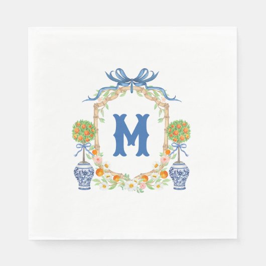 Bamboe & Sinaasappel Topiary Crest | 1-letter mono Servet (Voorkant)