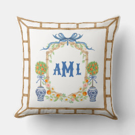 Bamboe & Sinaasappel Topiary Crest | 3-letter mono Kussen