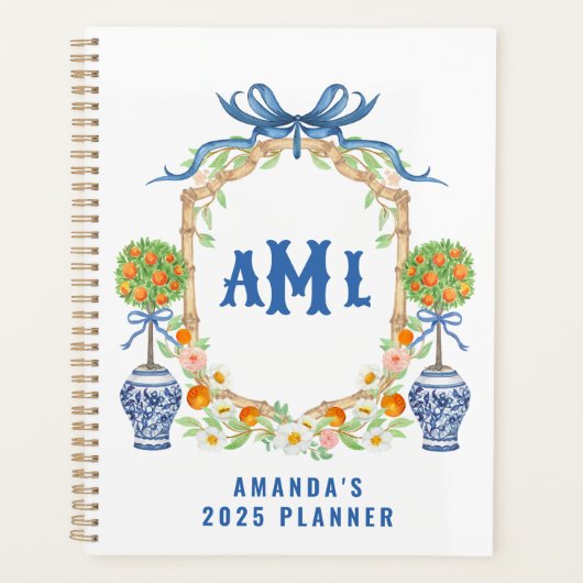 Bamboe & Sinaasappel Topiary Crest | 3-letter mono Planner (Voorkant)