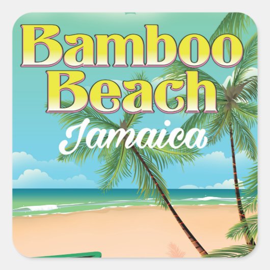 Bamboe Strand Jamaica Vierkante Sticker (Voorkant)