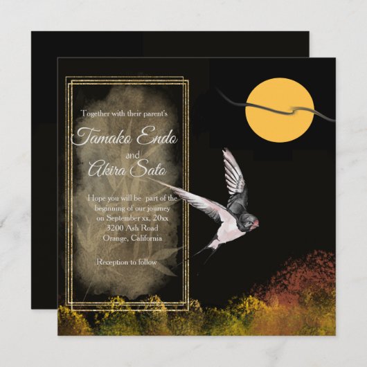 Bamboe & Swallow Wedding Invitation Kaart (Voorkant / Achterkant)