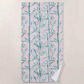 Bamboe takken, wit, groen, bamboeblad strandlaken (Voorkant)