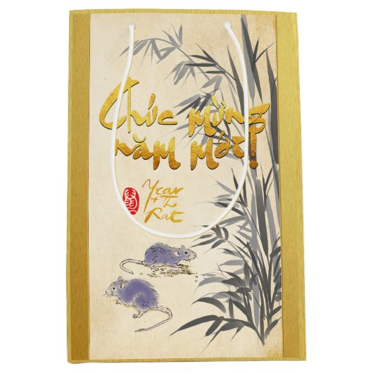 Bamboe Two Rats Vietnamees nieuwjaar 2020 Gift B Medium Cadeauzakje (Voorkant)