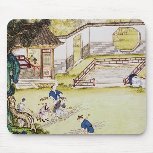 Bamboe verzamelen om papier te maken muismat (Voorkant)