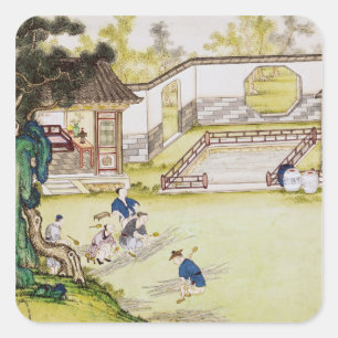 Bamboe verzamelen om papier te maken vierkante sticker