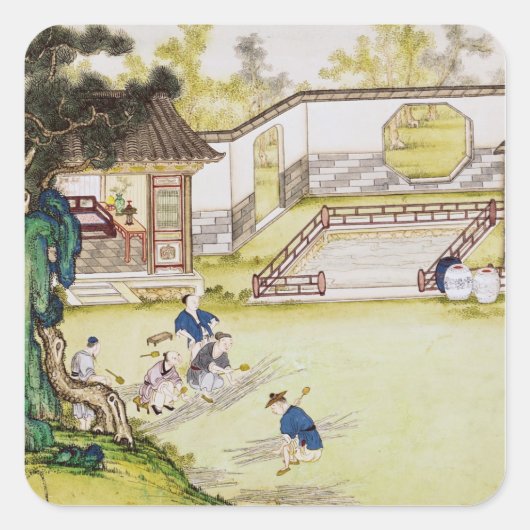 Bamboe verzamelen om papier te maken vierkante sticker (Voorkant)