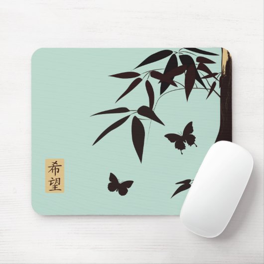 Bamboe vlinders turquoise blauw "Hope" Muismat (Met muis)