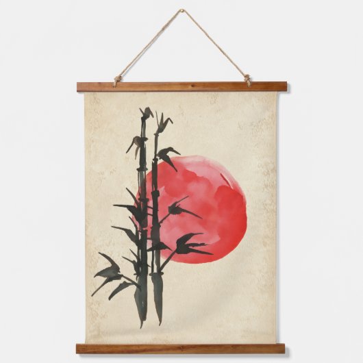 Bamboe voor een rode zon hangend wandkleed (Voorkant)