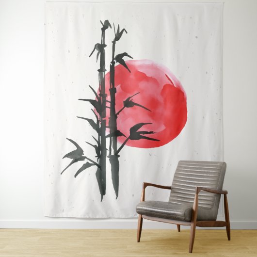 Bamboe voor een rode zon wandkleed (In situ)