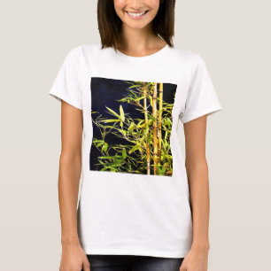 Bamboe vult tropische kunst op zwart t-shirt