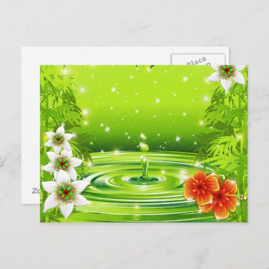 Bamboe, water en tropische bloemen briefkaart (Voorkant / Achterkant)