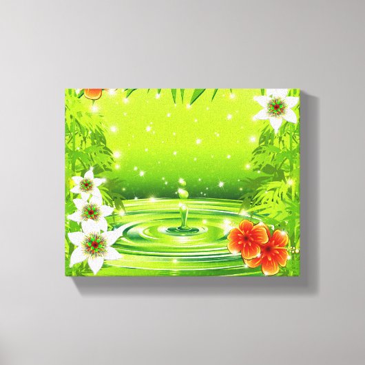 Bamboe, water en tropische bloemen canvas afdruk (Voorkant)