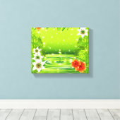 Bamboe, water en tropische bloemen canvas afdruk (Insitu (Houten vloer))