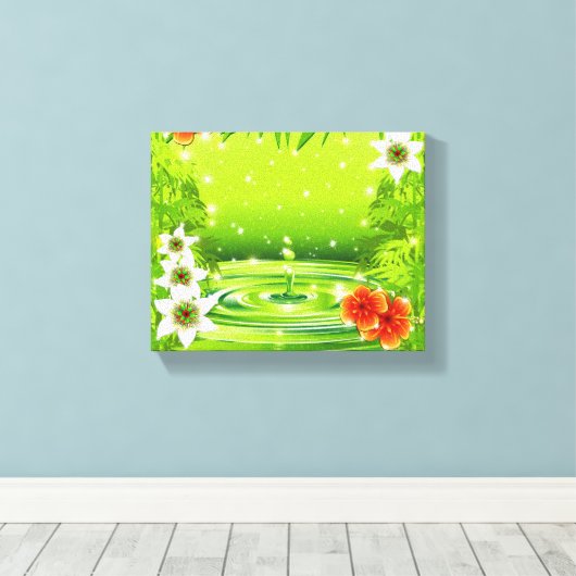 Bamboe, water en tropische bloemen canvas afdruk (Insitu (Houten vloer))
