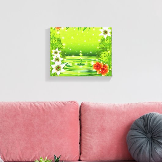 Bamboe, water en tropische bloemen canvas afdruk (Insitu (Woonkamer))