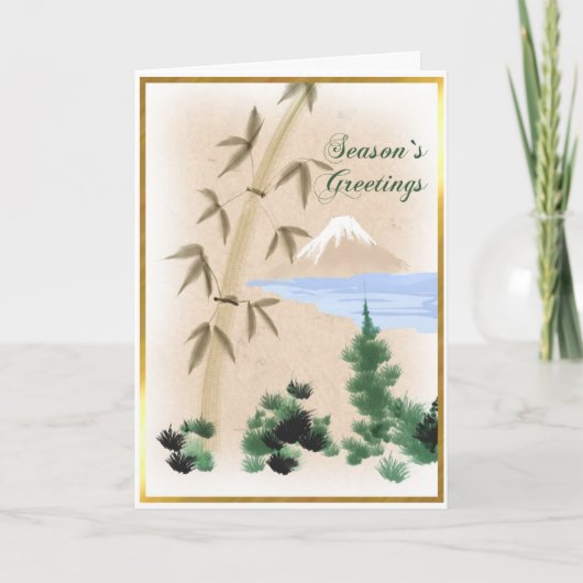 Bamboe & Wenskaart van Kerstmis van MT Fuji het Feestdagen Kaart (Voorkant)