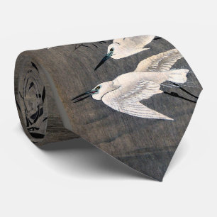 Bamboe White Egret Heron Birds Asian Collage Strop Stropdas