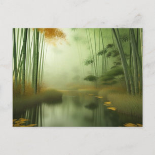 Bamboebos met rivier briefkaart