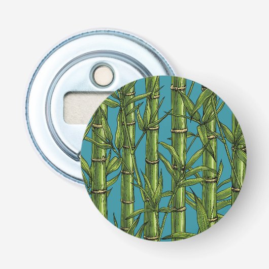 Bamboebos op blauw button flesopener (Voorkant)