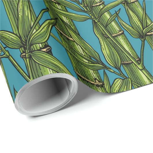 Bamboebos op blauw cadeaupapier (Rol Hoek)