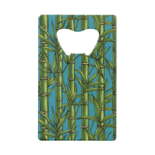 Bamboebos op blauw creditkaart flessenopener (Voorkant)