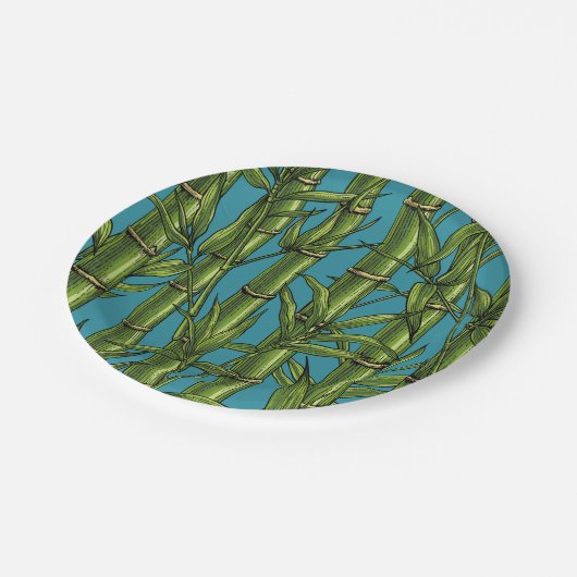 Bamboebos op blauw papieren bordje (Gekanteld)