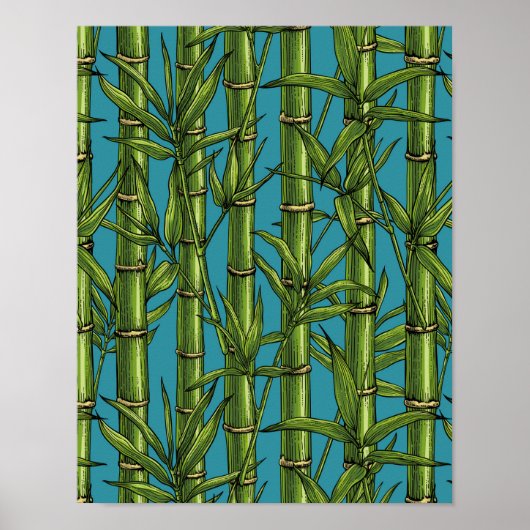 Bamboebos op blauw poster (Voorkant)