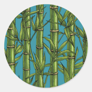 Bamboebos op blauw ronde sticker